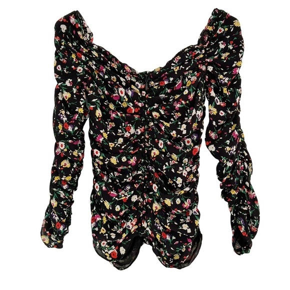 ZARA Blouse Limited edition Multicolor Ruched Long sleeves Floral Size XS - Picture 8 of 8